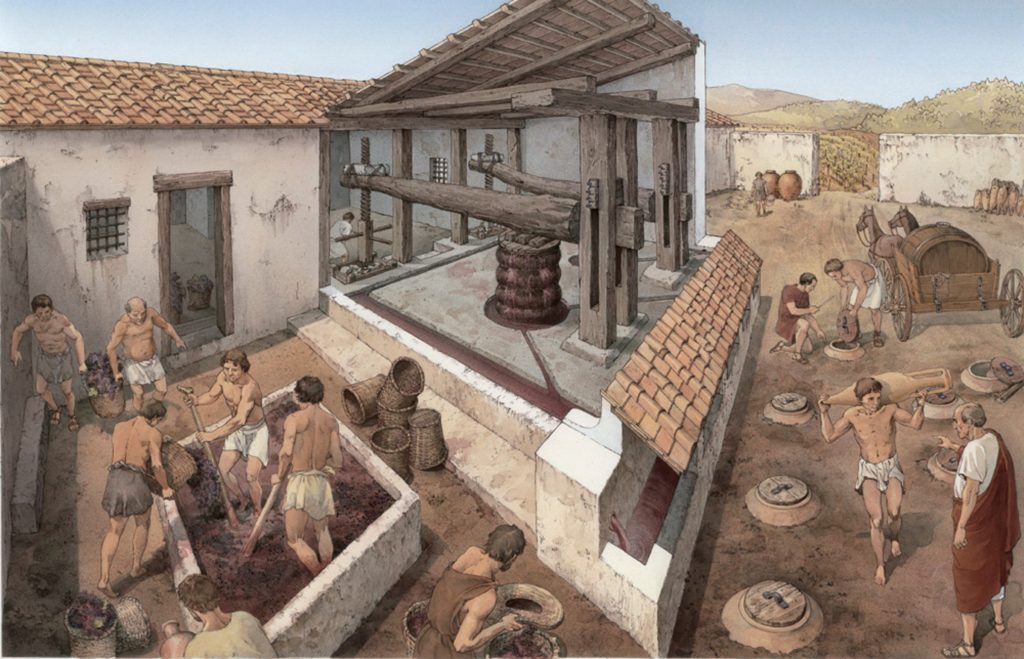 Villa romana vinificazione e torchio
